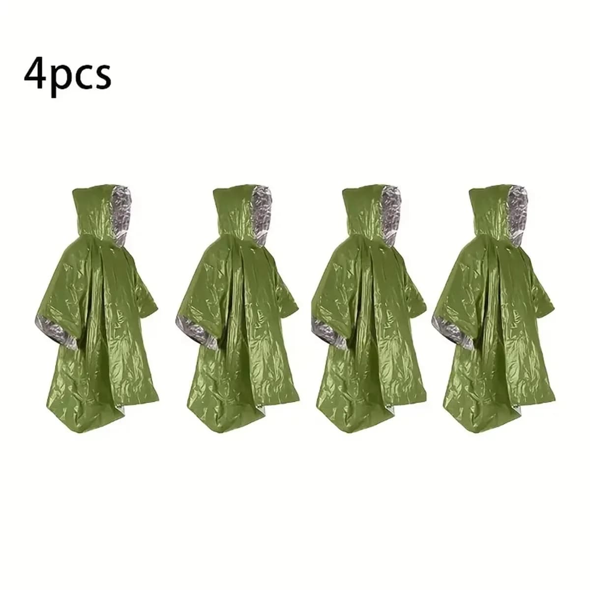 Confezione da 4 poncho monouso in pellicola di alluminio impermeabile di emergenza e coperte antipioggia isolanti fredde - Strumenti essenziali di sopravvivenza