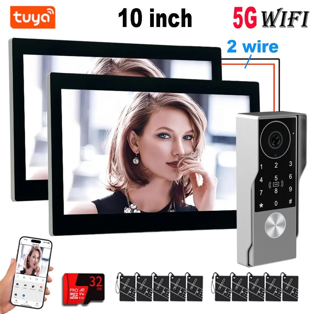 Videocitofono Smart Tuya a 2 Fili con WiFi 5G, Schermo Touch HD da 7/10 Pollici, Telecamera Impermeabile, Sblocco 5-in-1 con Password