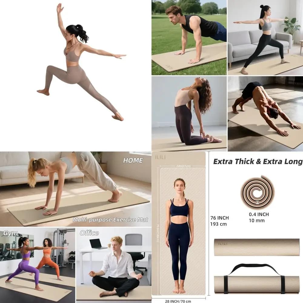 Tappetino yoga extra spesso 10 mm e lungo 193 cm, 76x28x0,4 pollici, TPE bicolore, antiscivolo, cinturino portatile, adatto per yoga, pilates,