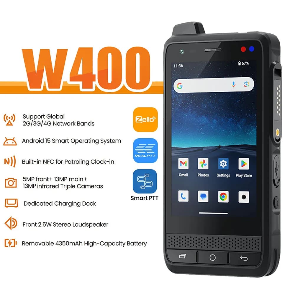 New Anysecu W400 Android 15 4G Network Radio Unlock WIFI NFC Poc Walkie Talkie F400 Work With Real-ptt Zello Pocstar