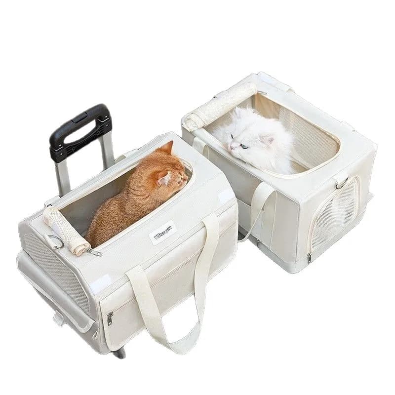 1pcs Portable Large Capacity Double-Layer Pet Trolley Case with Wheels Cat Dog Backpack Sling Carrier Luggage for Cats and Dogs