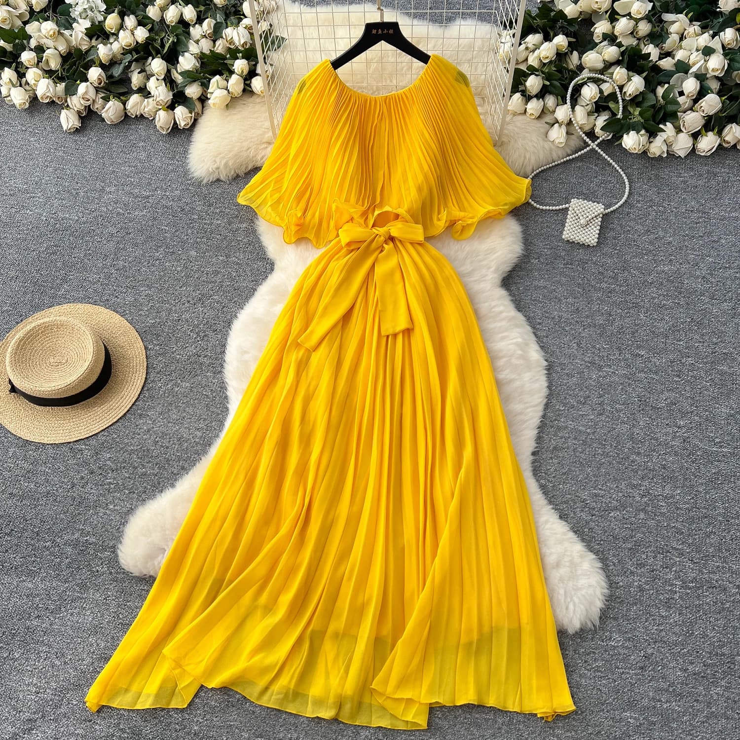 Abiti da fata alla moda coreani eleganti con lacci in chiffon chic Abito da vacanza al mare da donna estivo a vita alta sexy