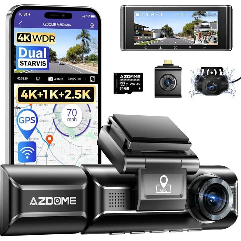 AZDOME M550 MAX 3 Channel Dash Cam Starvis Night Vision WiFi GPS