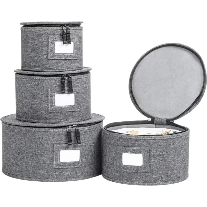 Plate drum storage box Fabric kitchen tableware dust-proof storage box with lid, free needle-punched cotton