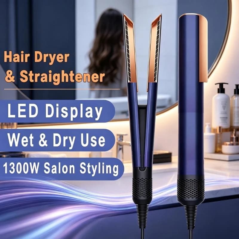 Wet Dry 2-In-1 Hair Styling Tool Negative Ion Dryer Straightener Long Lasting Hair Iron Device