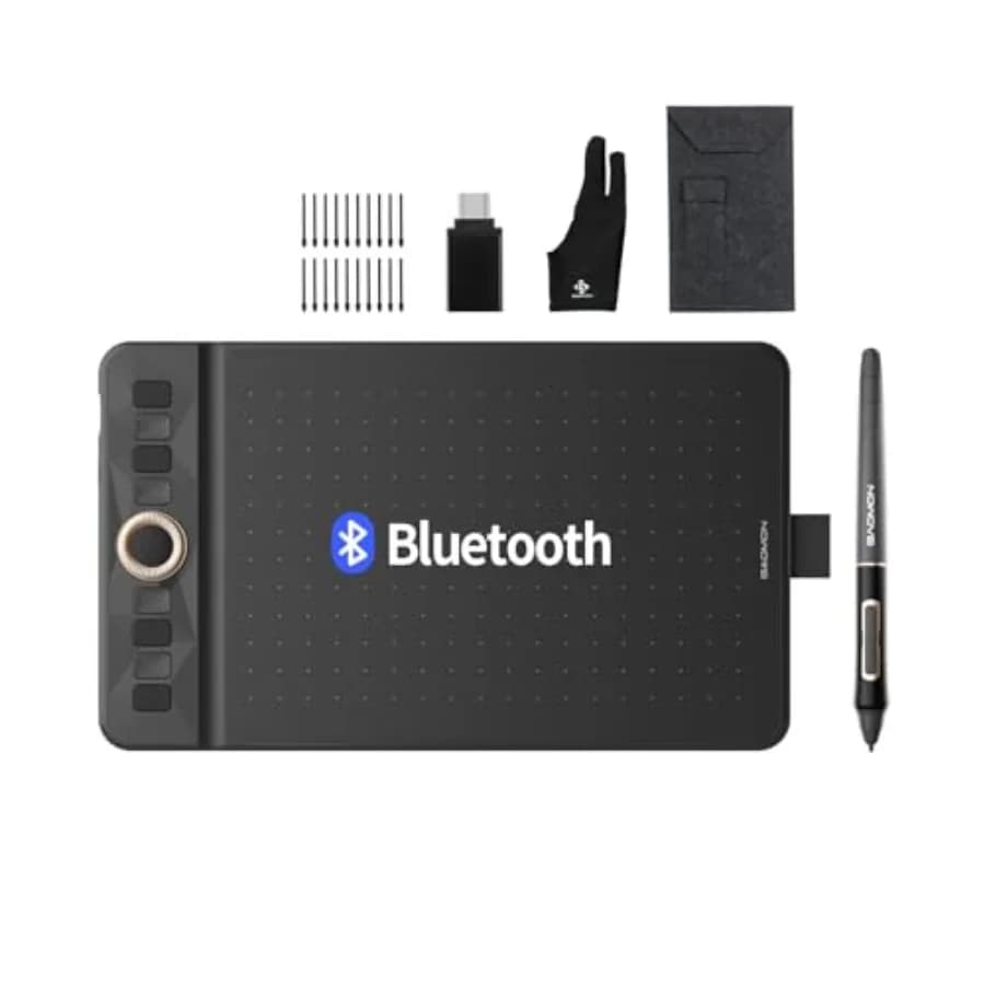Tavoletta Grafica Bluetooth WH1, Tablet per Arte Digitale con 1634 Livelli, Manopola Intuitiva con Tasti di Scelta Rapida, Porta Type-C