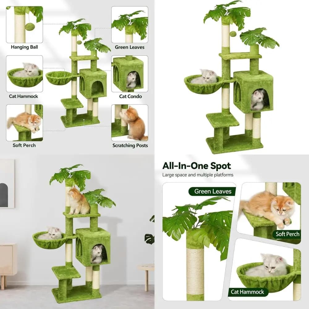 Albero per gatti da 47 pollici per gattini sotto i 6 mesi, 9 libbre, con torre, piantana per grattare, amaca in peluche, doppie cucce e giocattoli pendenti