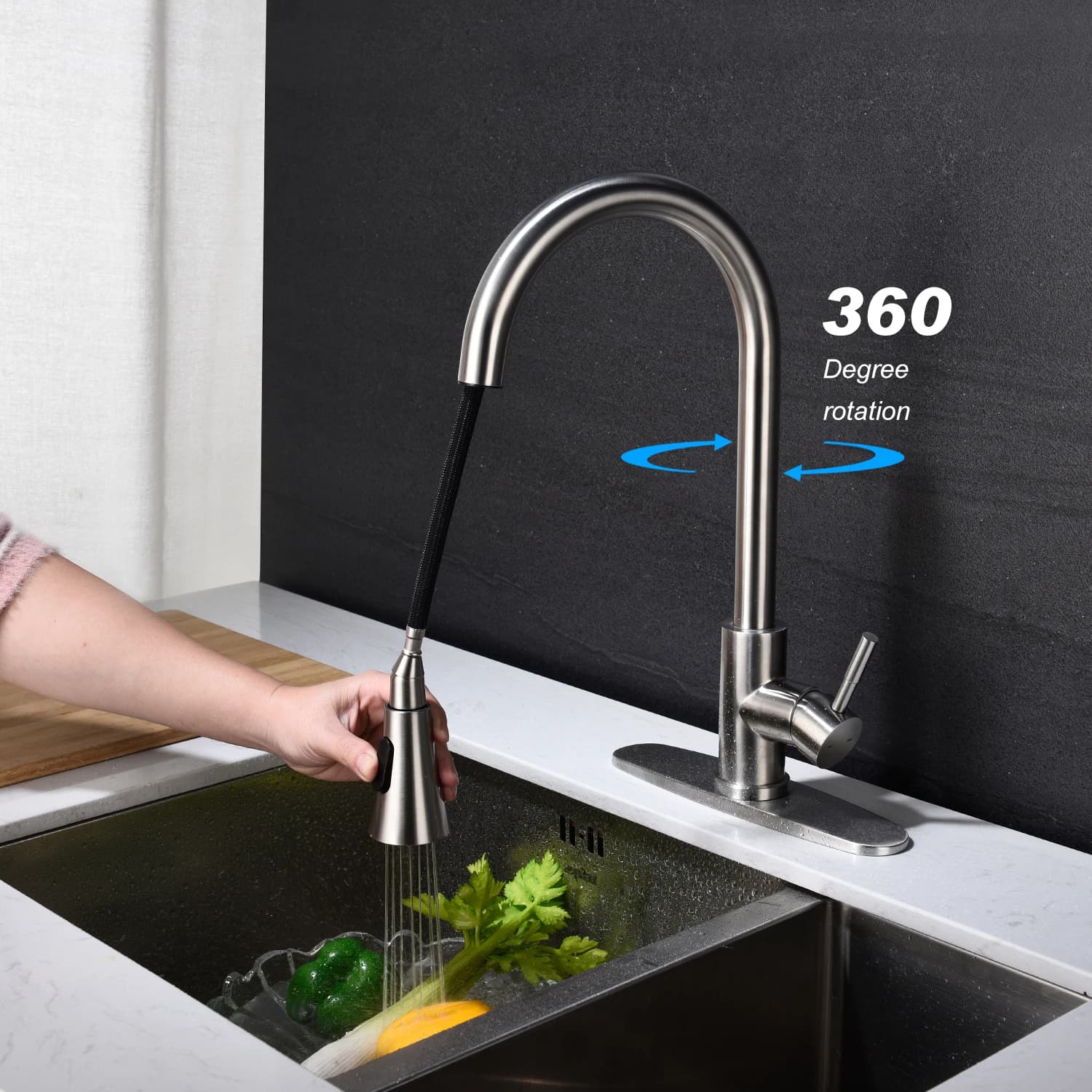 Rubinetto da cucina con rubinetto da cucina estraibile Spraye miscelatore monocomando ugello spruzzatore a flusso famiglia in acciaio inossidabile
