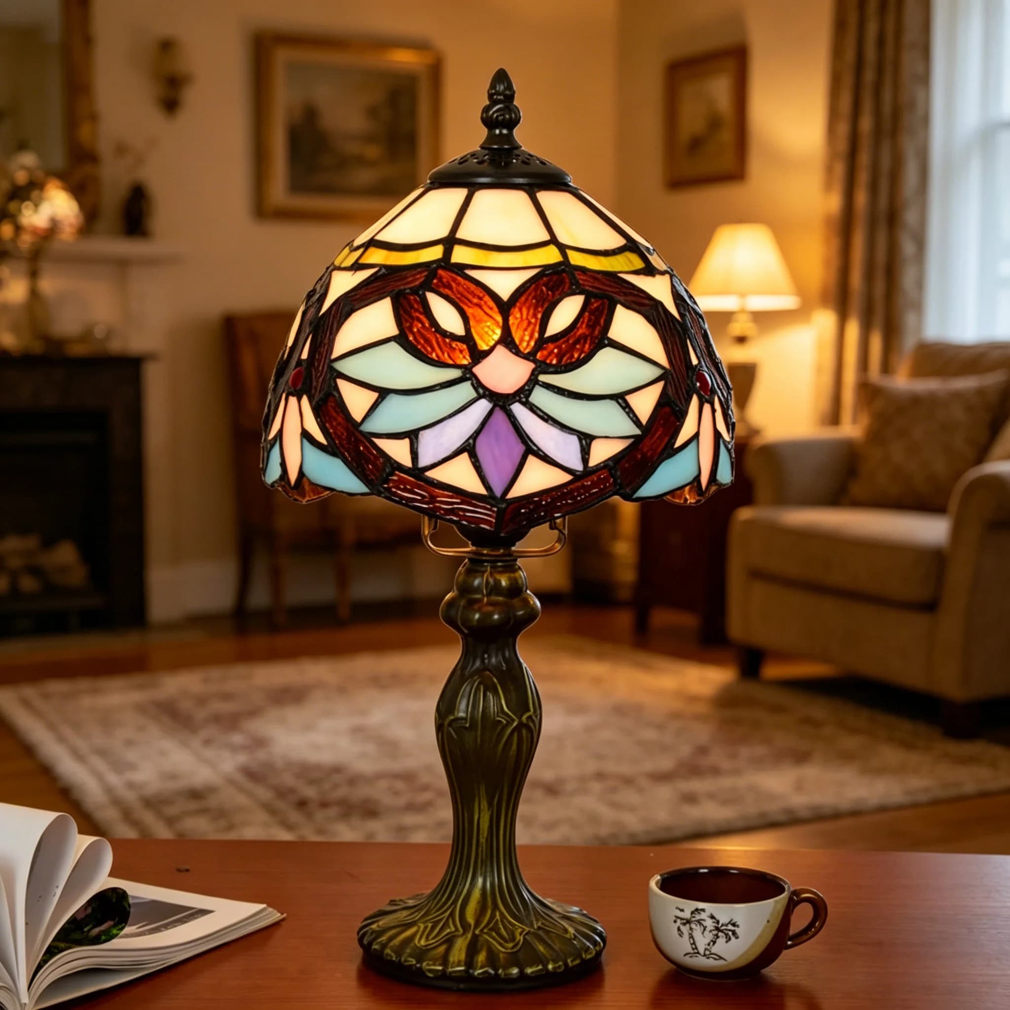 Tiffany Table Lamp for Bedroom Bedside Nightstand Stained Glass Lamp Shade Small Table Lamps 8Inch Hotel Home Reading Desk Lamp