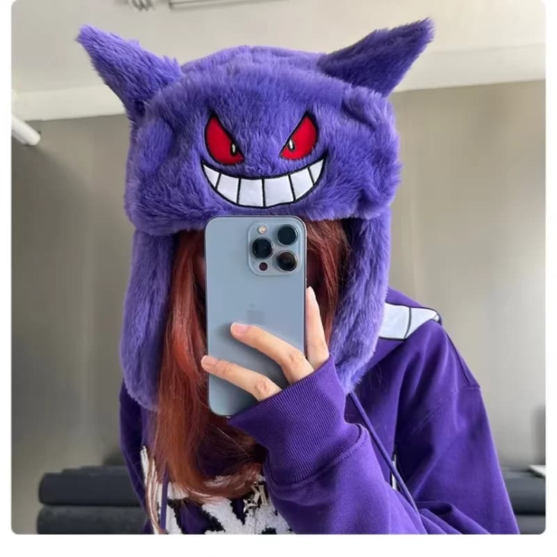 Cappello Antivento Pokémon Gengar, Berretto Invernale Cartoon per Cosplay Anime, Ideale per Attività all'Aperto in Bicicletta, Regalo per Festival