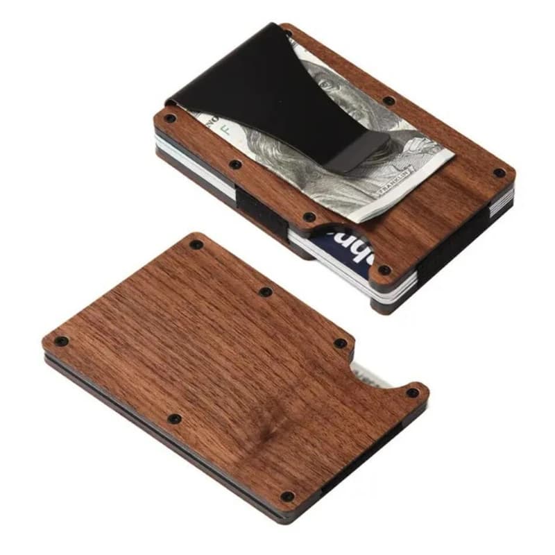 Portafoglio sottile RFID da uomo Porta carte di credito minimalista in legno e alluminio - Conservazione di denaro e carte facilmente rimovibile