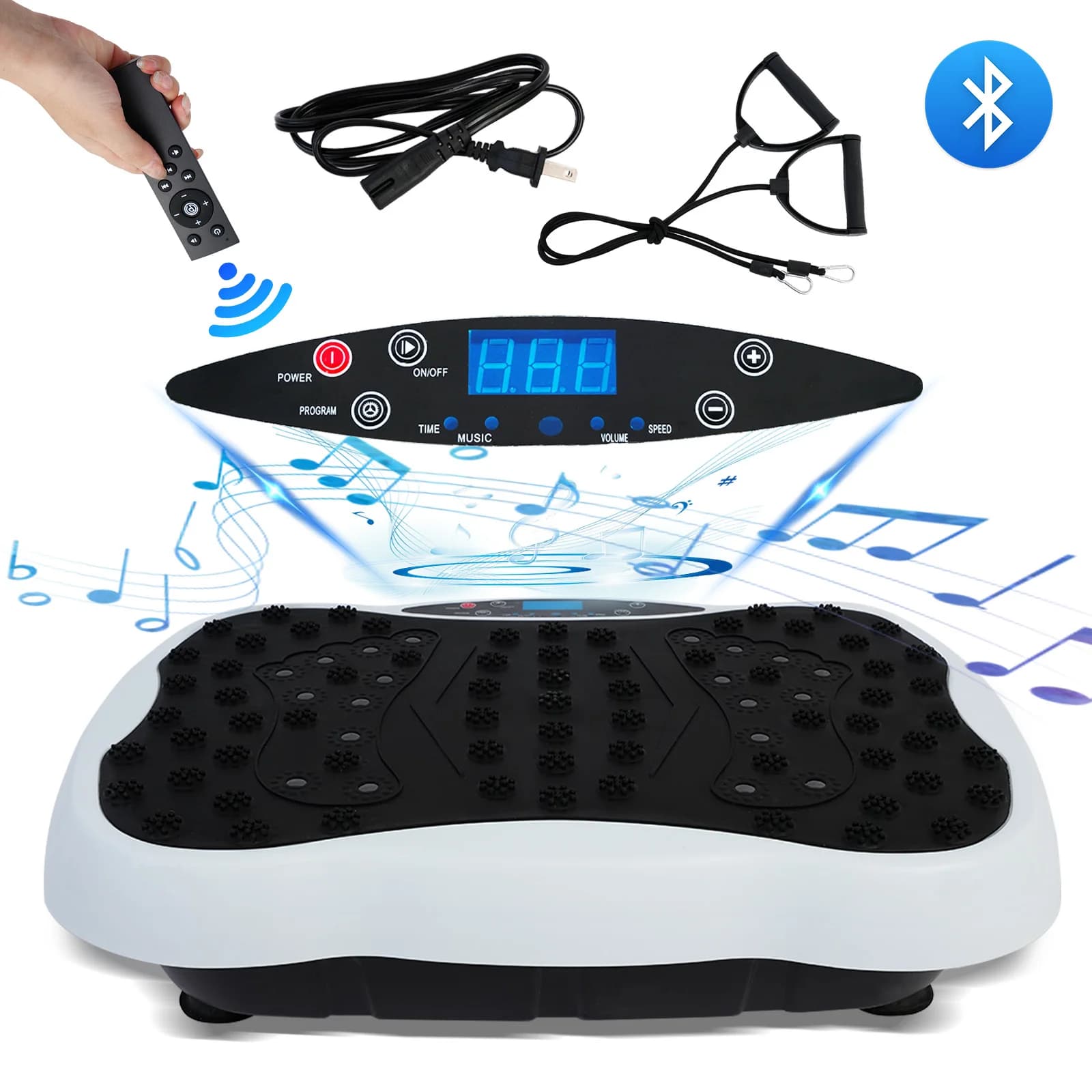 Exercise machine with vibrating plate for whole body Fitness equipment Training 330 pounds Weight loss with resistance bands Remote control