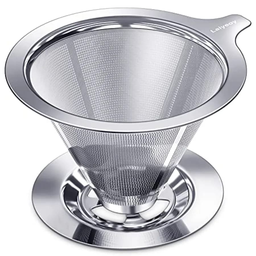 Pour Over Coffee Dripper, Slow Drip Paperless Coffee Filter, Stainless Steel Pour Over Coffee Maker for Single Cup Brew, Double