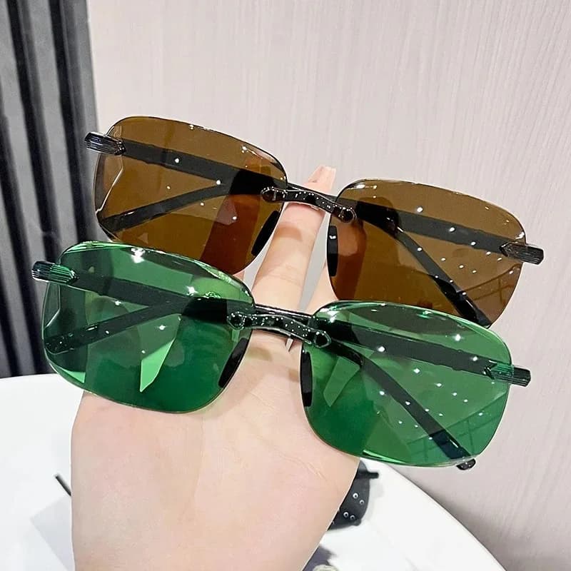 Occhiali da Sole Senza Montatura Eleganti e Trendy, Accessorio Minimalista per Uso Quotidiano, Occhiali Casual in PC per Ogni Giorno
