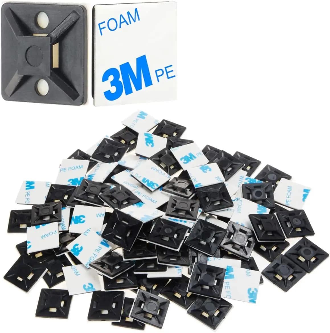 100 Pezzi di Supporti Adesivi Neri da 3/4 Pollici per Fascette Fermacavi, Organizzatori per Cavi, Clip e Fermagli Quadrati