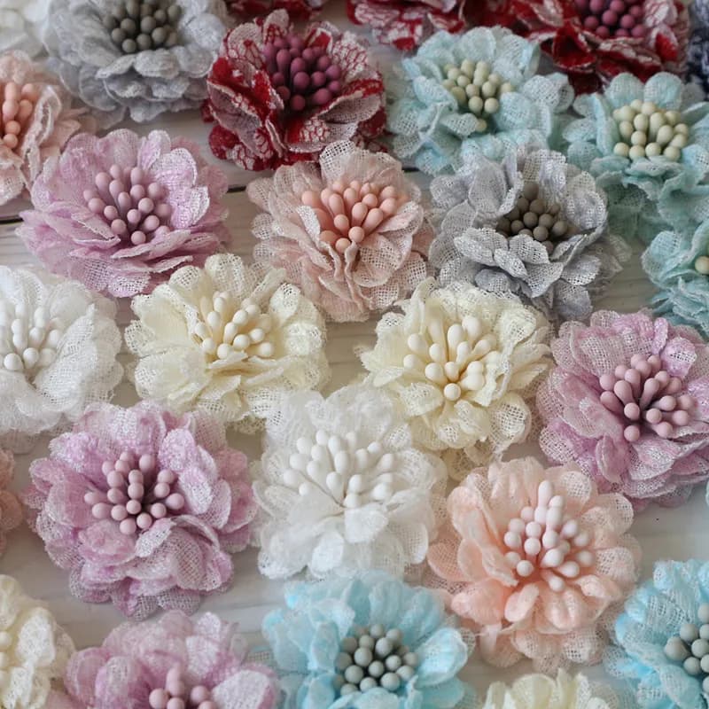 10 pezzi 3 cm fatti a mano piccoli fiori di margherita in tessuto di pizzo per accessori fai da te cappelli eleganti scarpe decorazione