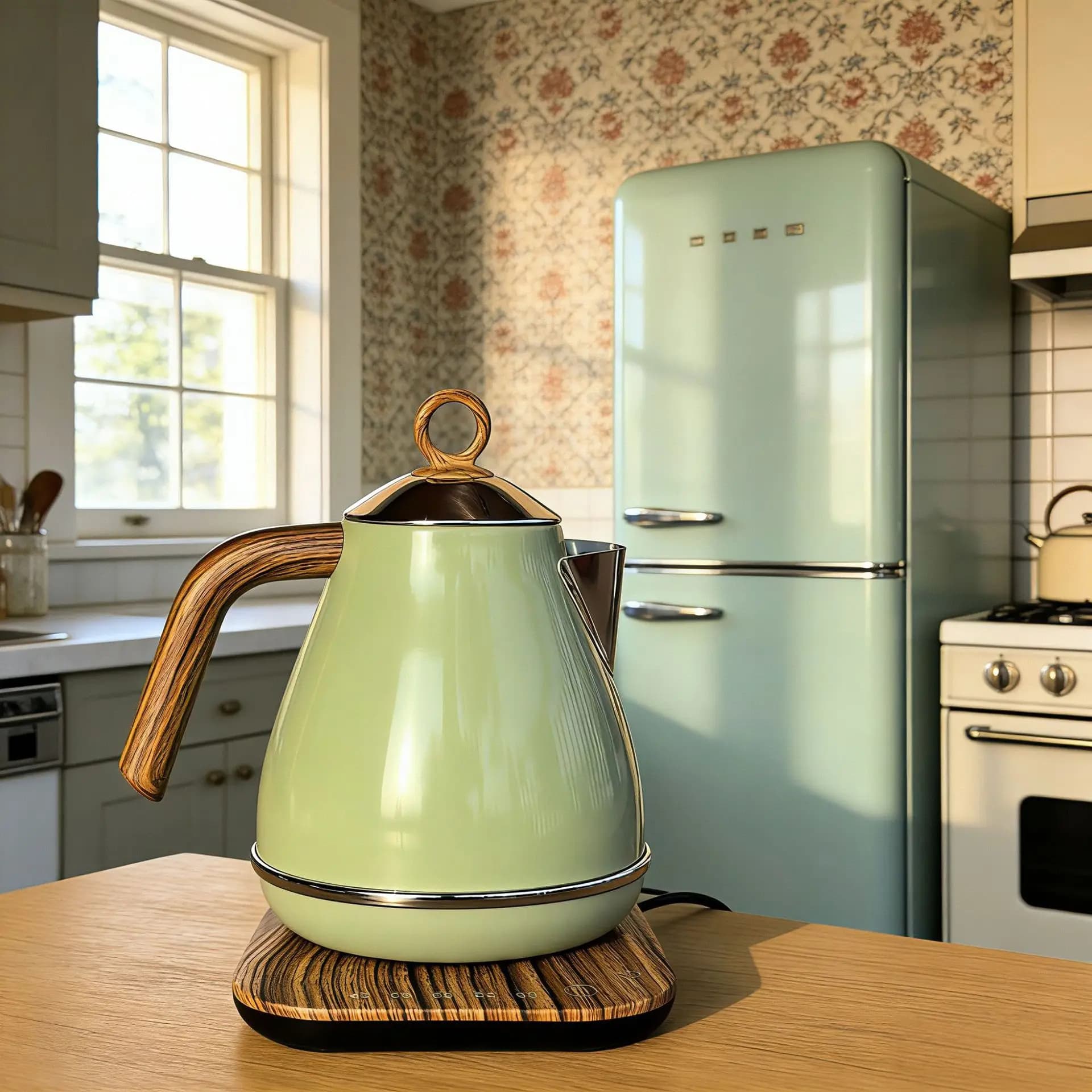 1.7L Retro Electric Kettle Wood Grain Handle 304 Stainless Steel Boil Kettle Temperature Control Teapot Auto Keep Warm 1850W