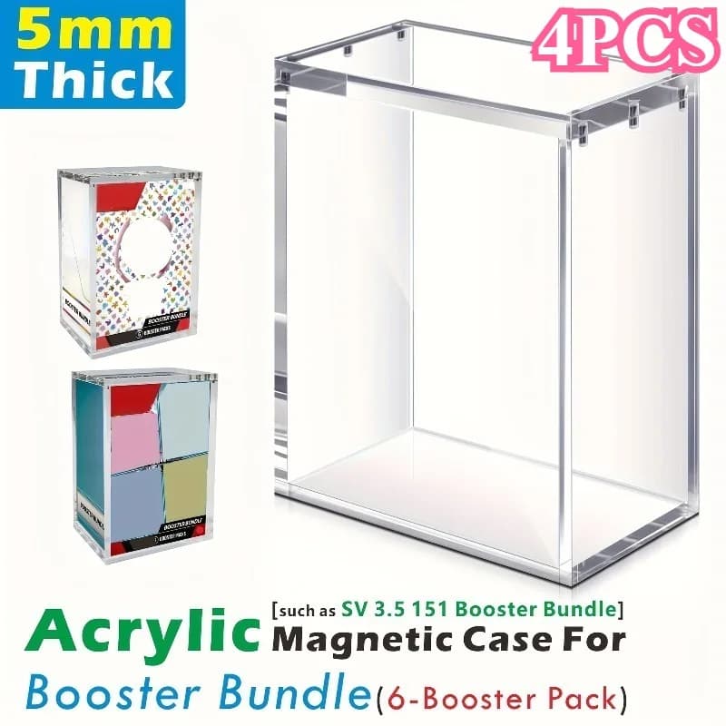 4 Transparent Acrylic Exhibitor Parts with Reinforced Edges, 6 Magnetic Closing Points, Booster Package Storage Boxes, Collection Case