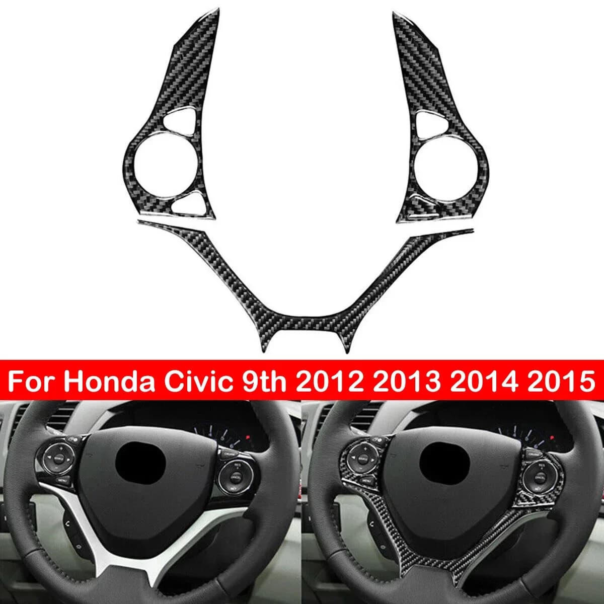 For Honda Civic 9th 2012 2013 2014 3PCS Real Carbon Fiber Trim Cover Car Styling Sticker Car Accessories
