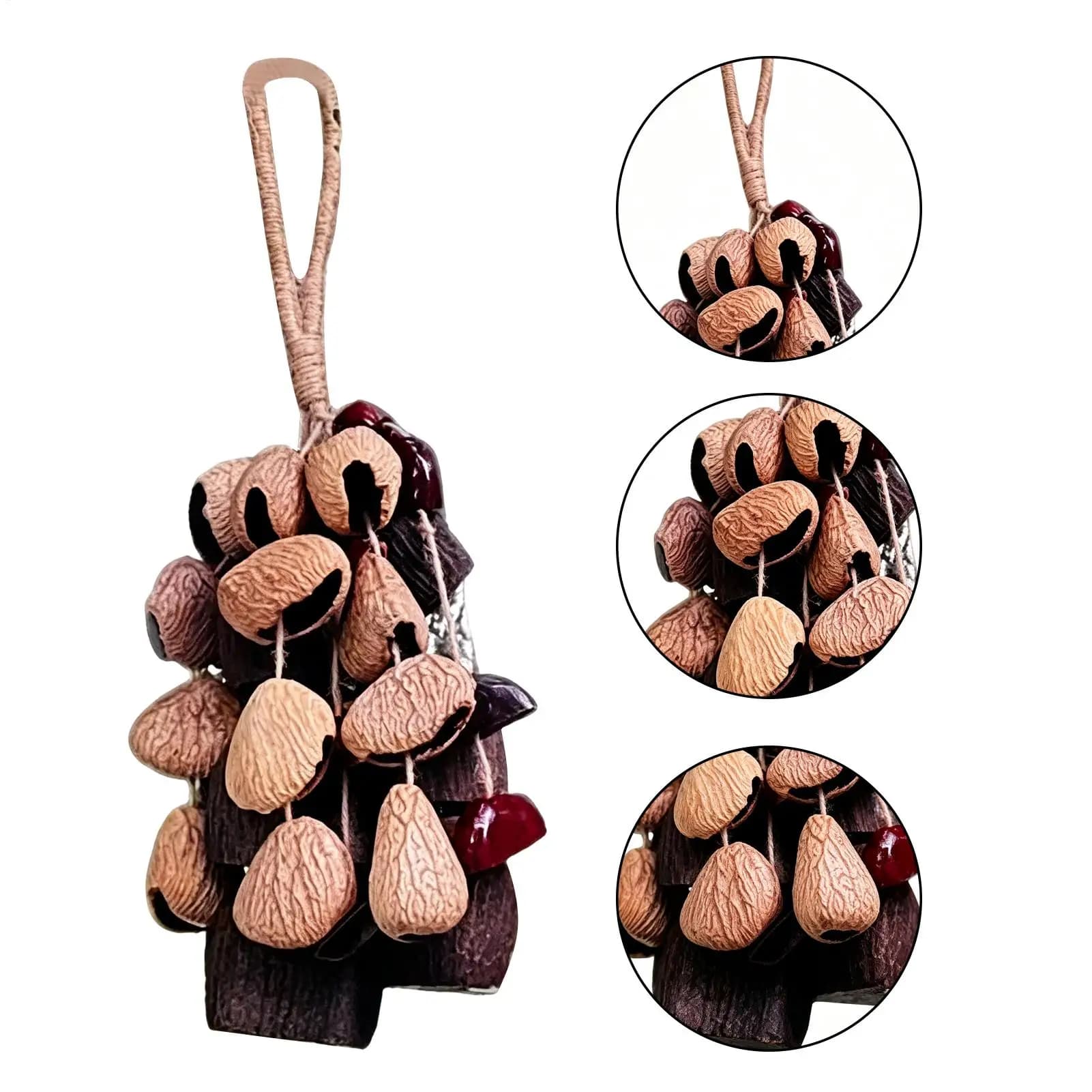 Handmade natural rattles 40cm Rustic Nut Shell Rattle Ornament Nutshell wind chime pendants Sound Healing Rattle Bag Pendant