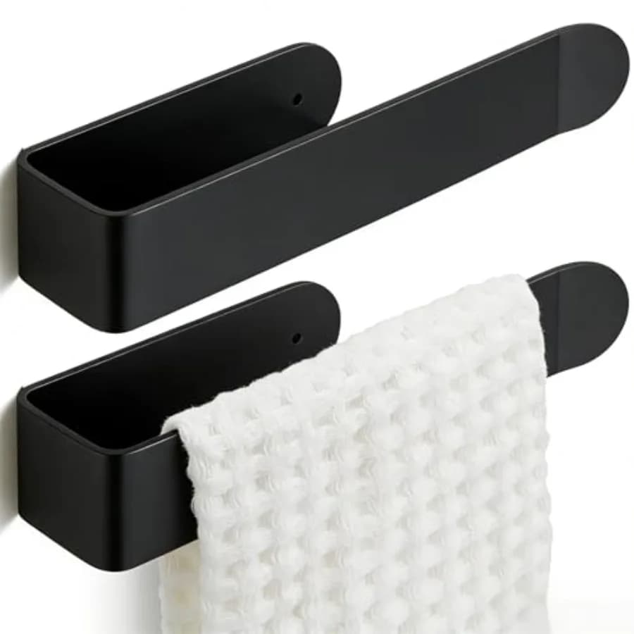8 Inch 2 Pack Hand Towel Holder, Self Adhesive Towel Bar for Bathroom, Rustproof Aluminum U-Shape Towel Rack Stick on Wall, Bla