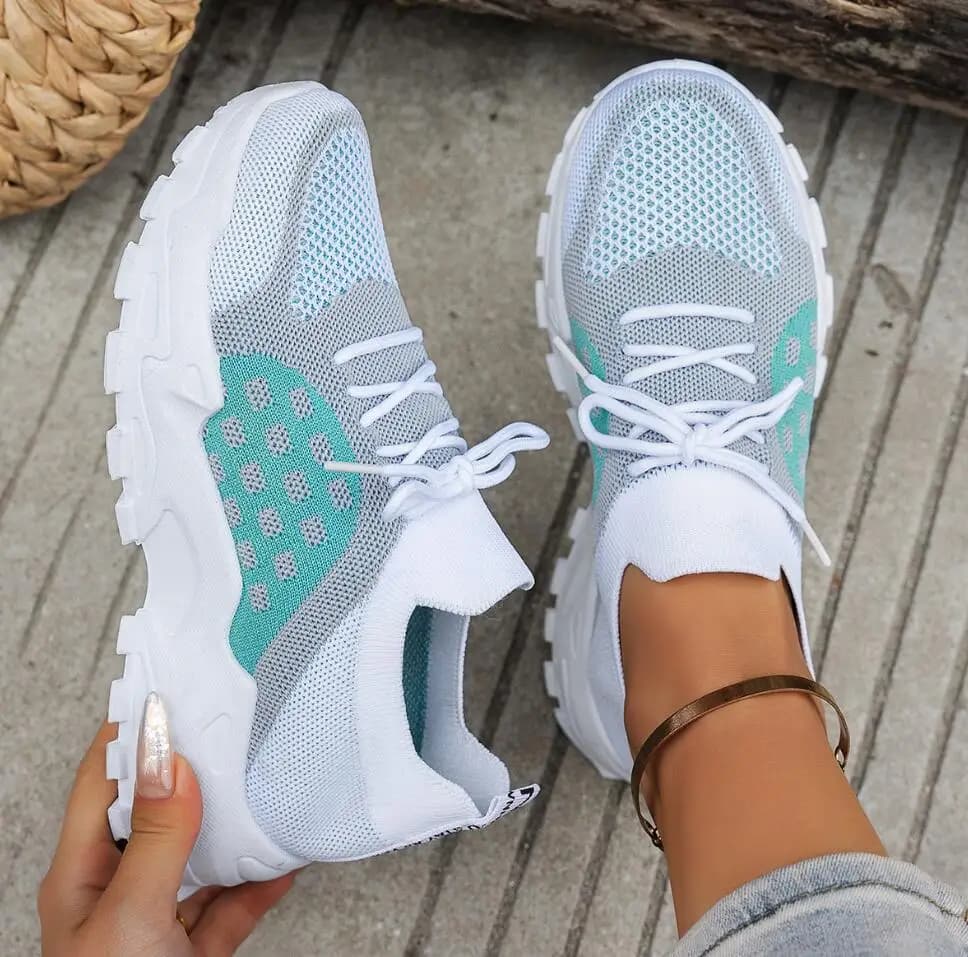 Scarpe Sportive da Donna in Maglia Traspirante, Sneakers Casual Estive con Suola Spessa in Gomma, Scarpe da Tennis con Piattaforma per Tutte le Stagioni