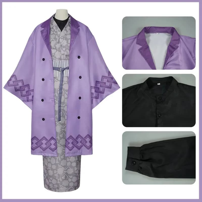 Anime Shinazugawa Genya Costume Cosplay Parrucca Viola Haori Cappotto Kimono Accappatoio Fodera Uomo Donna Halloween Abiti natalizi; 3'v, 6.h