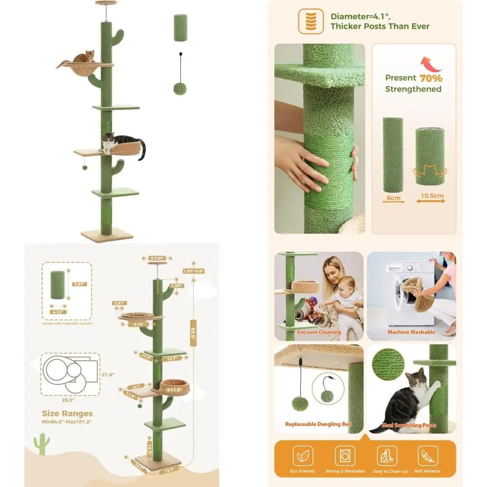 Albero per gatti ad altezza regolabile con 5 livelli e posatoio superiore, ideale per arrampicata e riposo