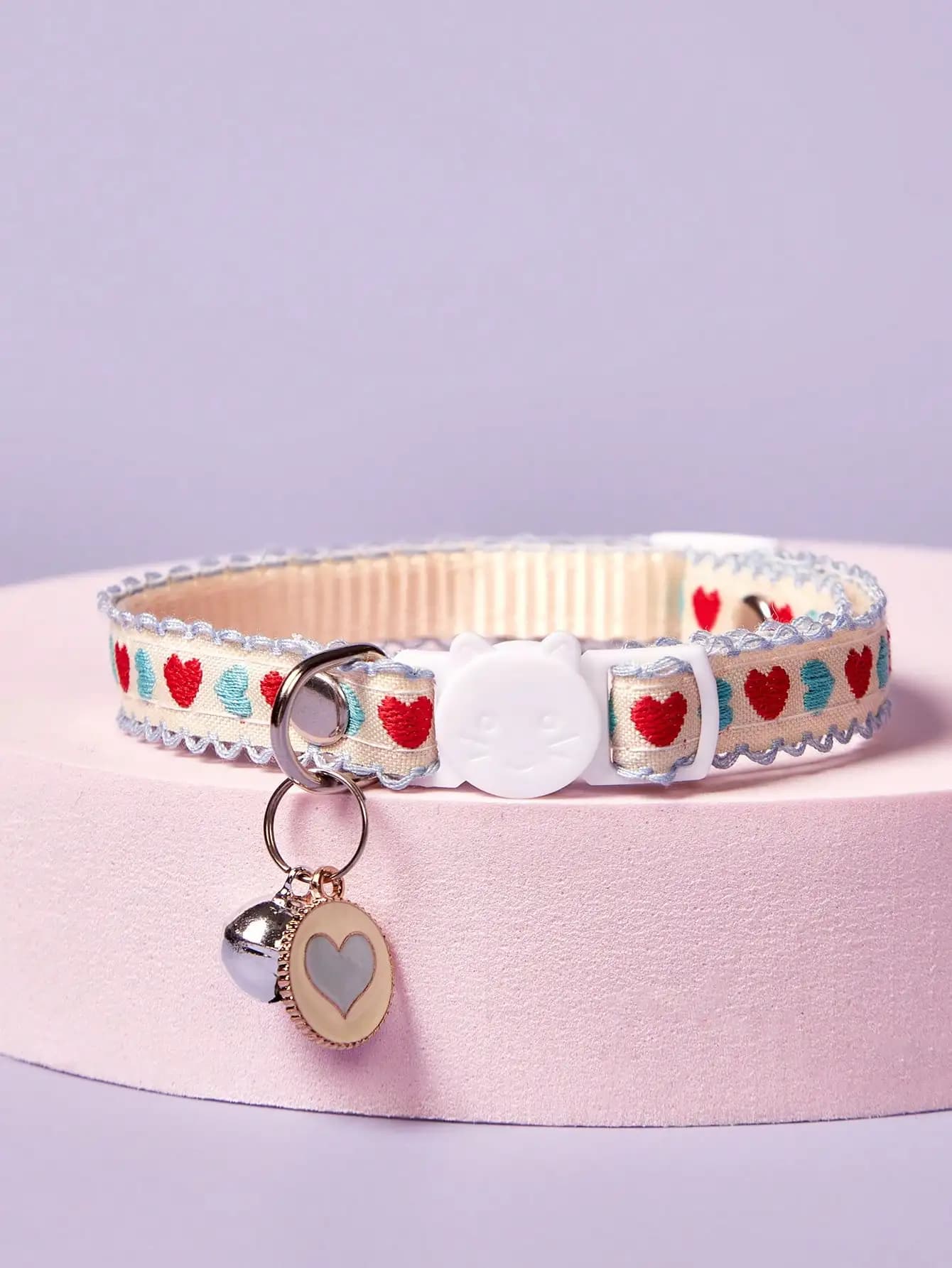 1pc Embroidered Fruit (Apple/Cherry) Pattern Pet Collar With Bell For Cats And Small Dogs, Adjustable With Buckle