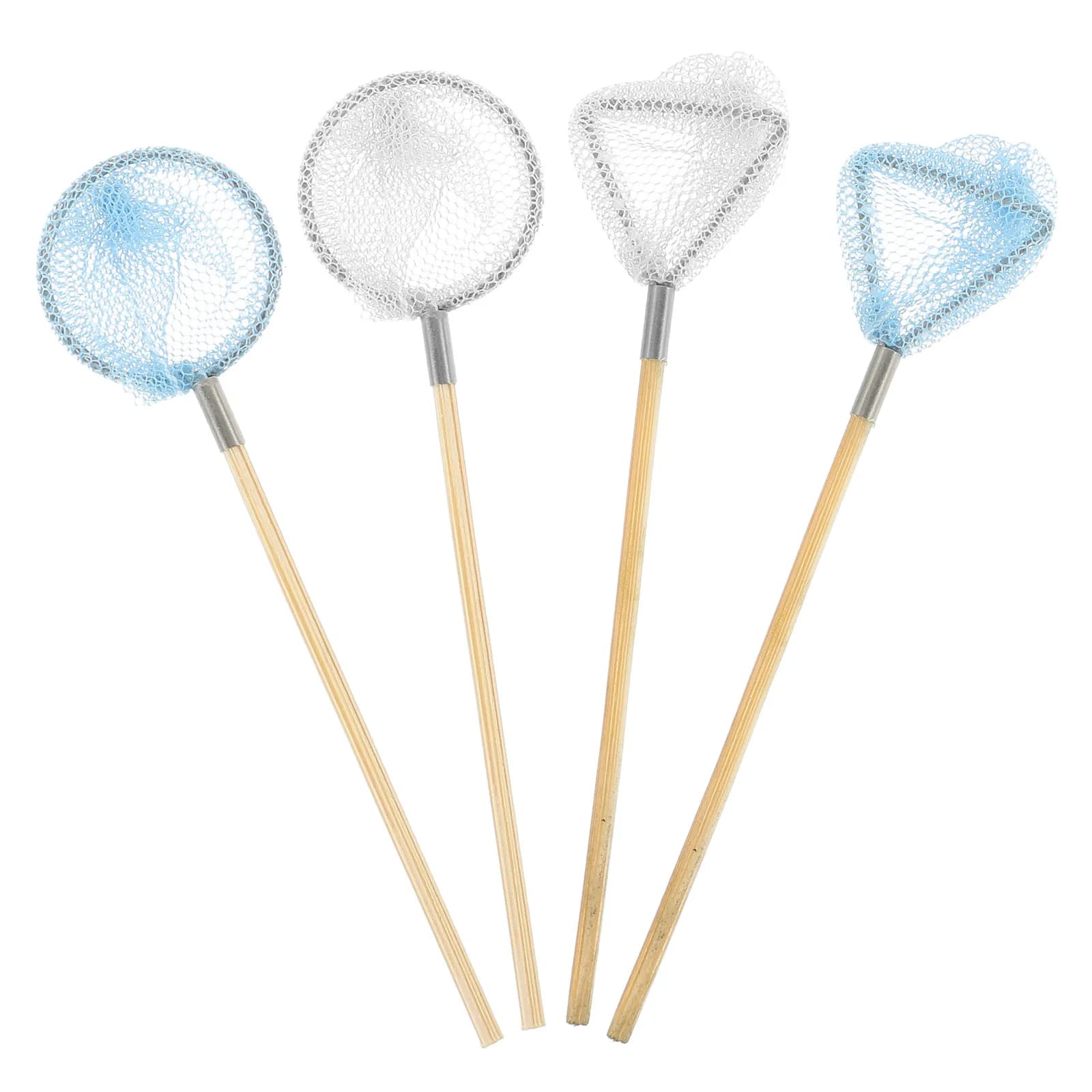 Set di 4 Mini Reti da Pesca, Accessori per Modellini, Decorazioni per Scene Estive, Mini Reti per Catturare Insetti, Giocattoli in Miniatura