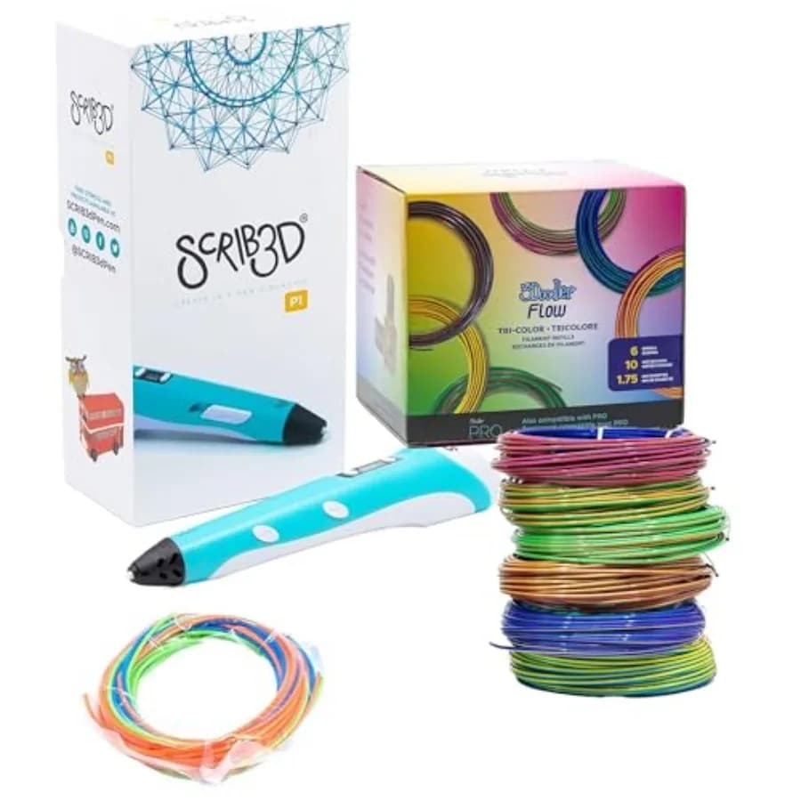 Set di penne per stampa 3D per progetti creativi: filamento PLA tricolore vibrante multicolore da 200 piedi, include filamenti di base e