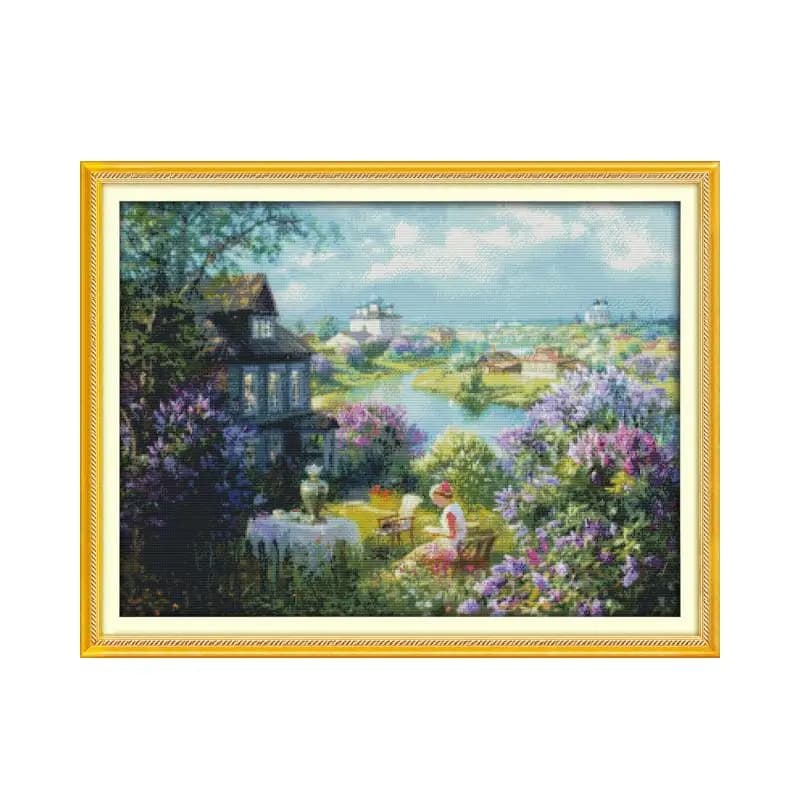 Cross Stitch Kit Design Garden After Autumn Town Handmade Sewing Embroidery Stitch Home Decoration Printed Unprinted Fabric