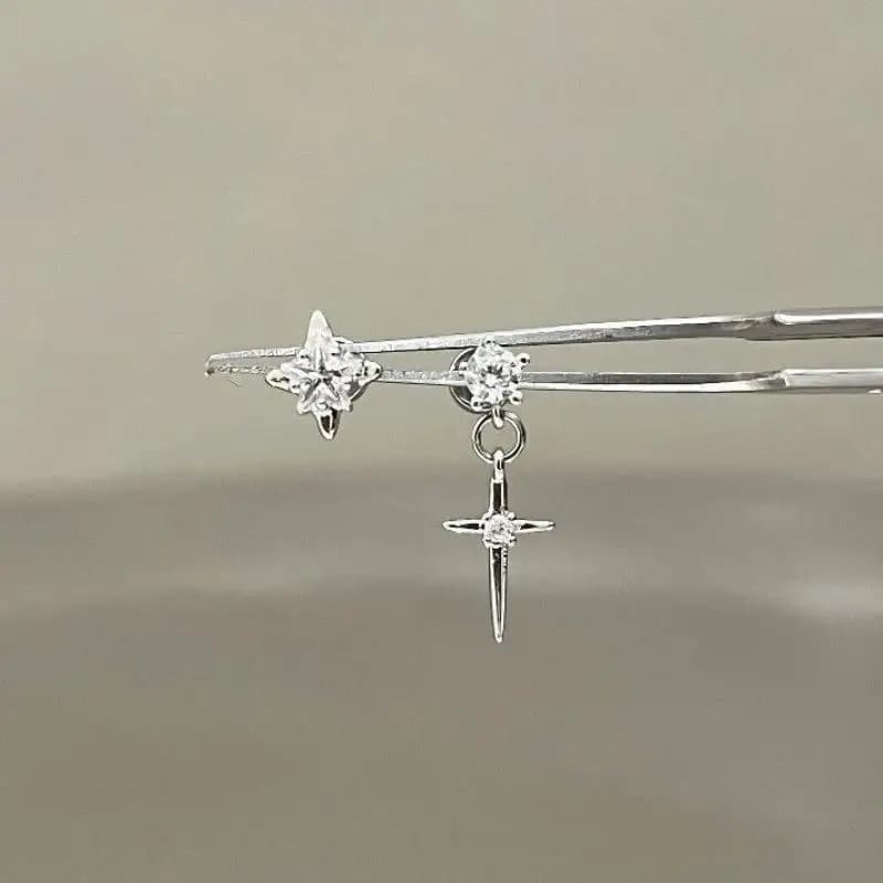 Dazzling Y2K Crystal Zircon Earrings with Cross Star Design for Women Gift Idea