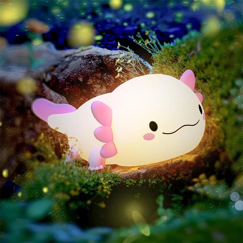 diShip gratuito diSimpatica LED night light Axolotl, dinosaur-shaped lamp, USB tactile lights and squishy furniture, night lamp for bedroom