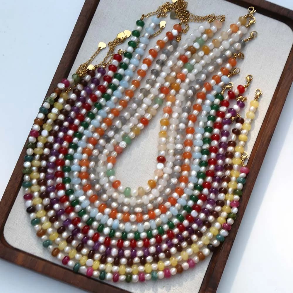 Bohemian Style Colored Natural Freshwater Pearl Abacus Bead Necklace European American Popular Design for Holiday Gatherings Gif