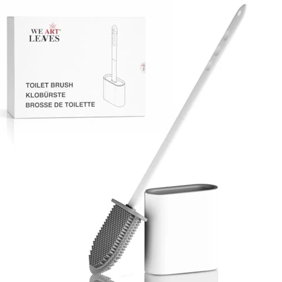 Toilet Brush Silicone and Holder Set Wall Mounted Toilet Brush Long Non-Slip Handle, Flexible Bristles for Easy Cleaning Modern