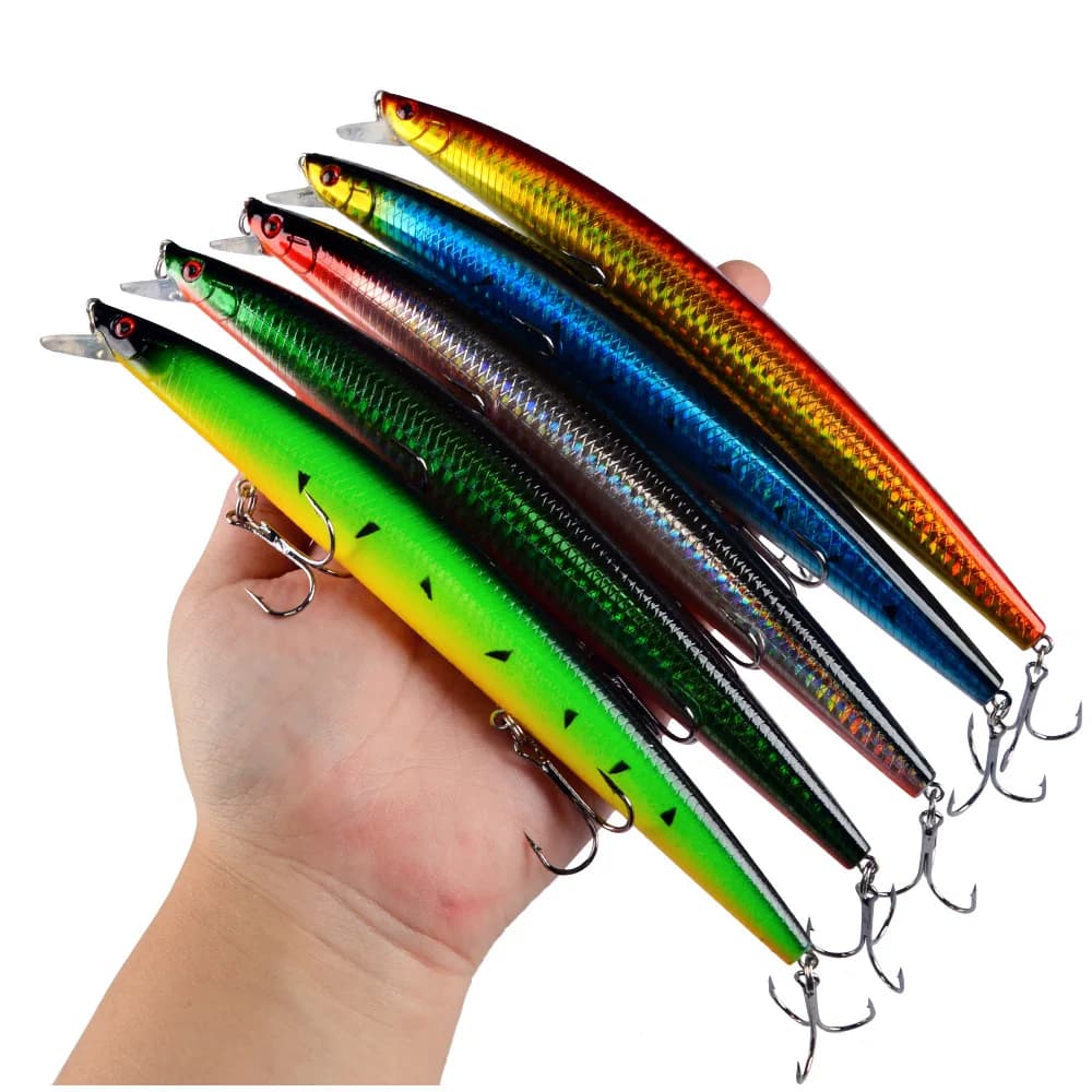 5Pcs 18cm 24gFloating Minnow Lure Lifelike 3D Eyes Hard Bait Strong Treble Hooks For Freshwater Saltwater Bass Trout Fishing