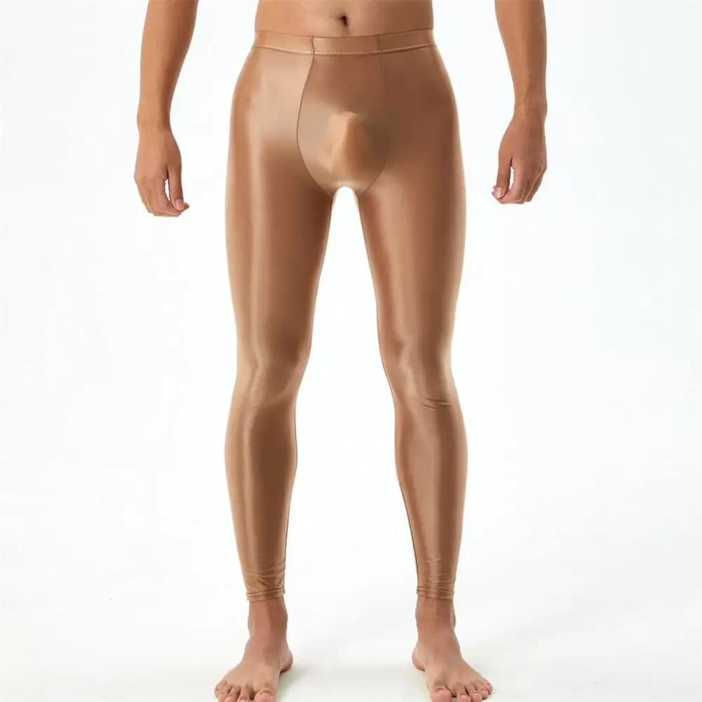 Collant Fitness convesso U da uomo Leggings sportivi lucidi da palestra calze lucide in raso allenamento di danza Clud Party Men collant