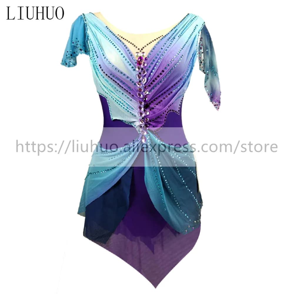 LIUHUO Costume da body da competizione per ginnastica ritmica da donna e ragazza, vestito da pattinaggio artistico su ghiaccio, sfumato multicolore