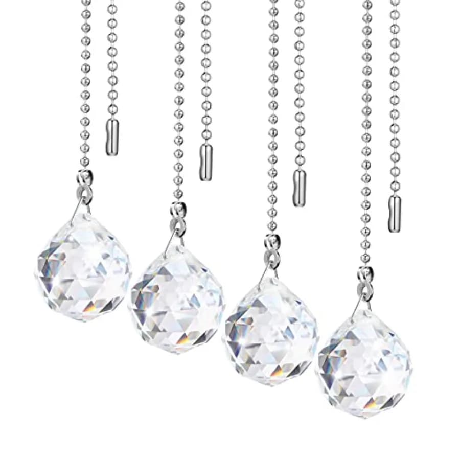 4 Pcs Fan Pull Chain Extension Decorative Crystal Ornaments Clear Prism Ceiling Ball Fan Light Chain Extension Diamond Connecto