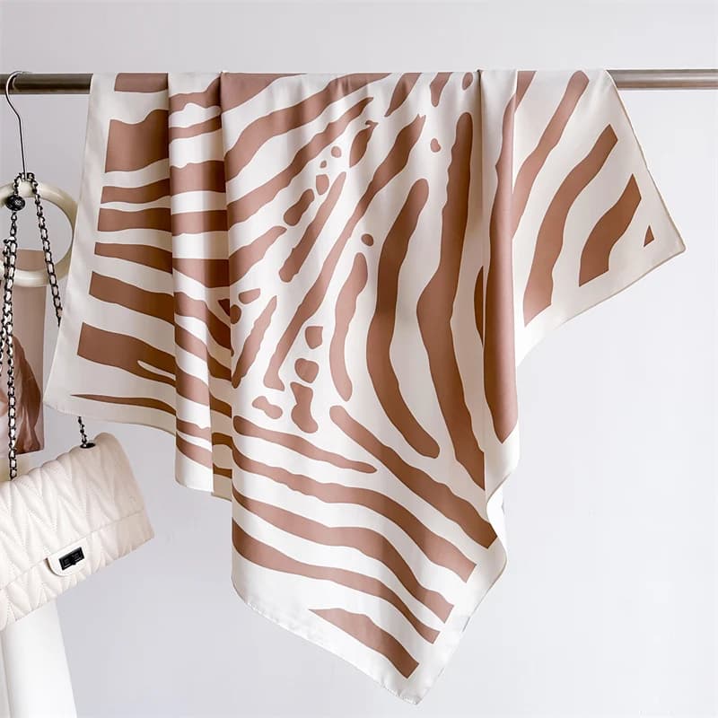 Fashion Design Zebra Stripes 90 cm Silk Twill Woman Solar Protection Scarf Shoe Scarf Wrap Hijab Women's Handkerchief Neck Bandanda Echarpe