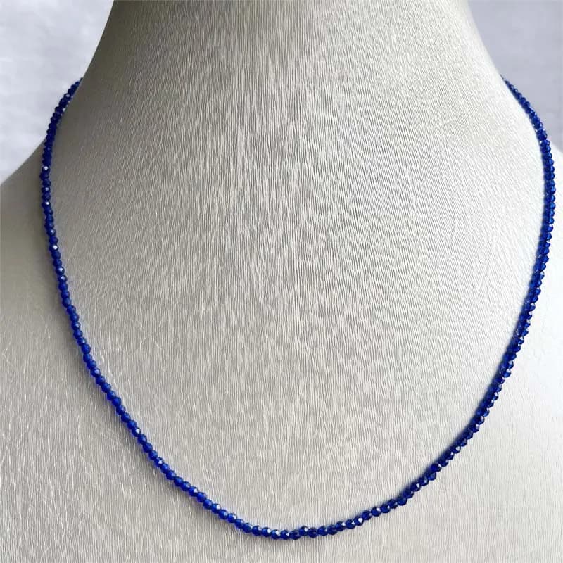 2MM Transparent Blue Sapphire Spine Necklace Shiny Jewelry Healing Power Stone 35/40/45/50/55CM Women's Accessories Chain
