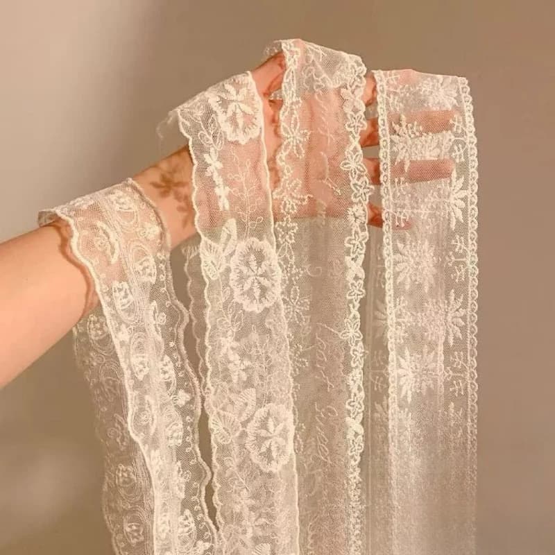New Black White Long Lace Flower Embroidery Scarf Multifunctional Hair Tie Waist Belt Flowing Ribbon Women Premium Breathable