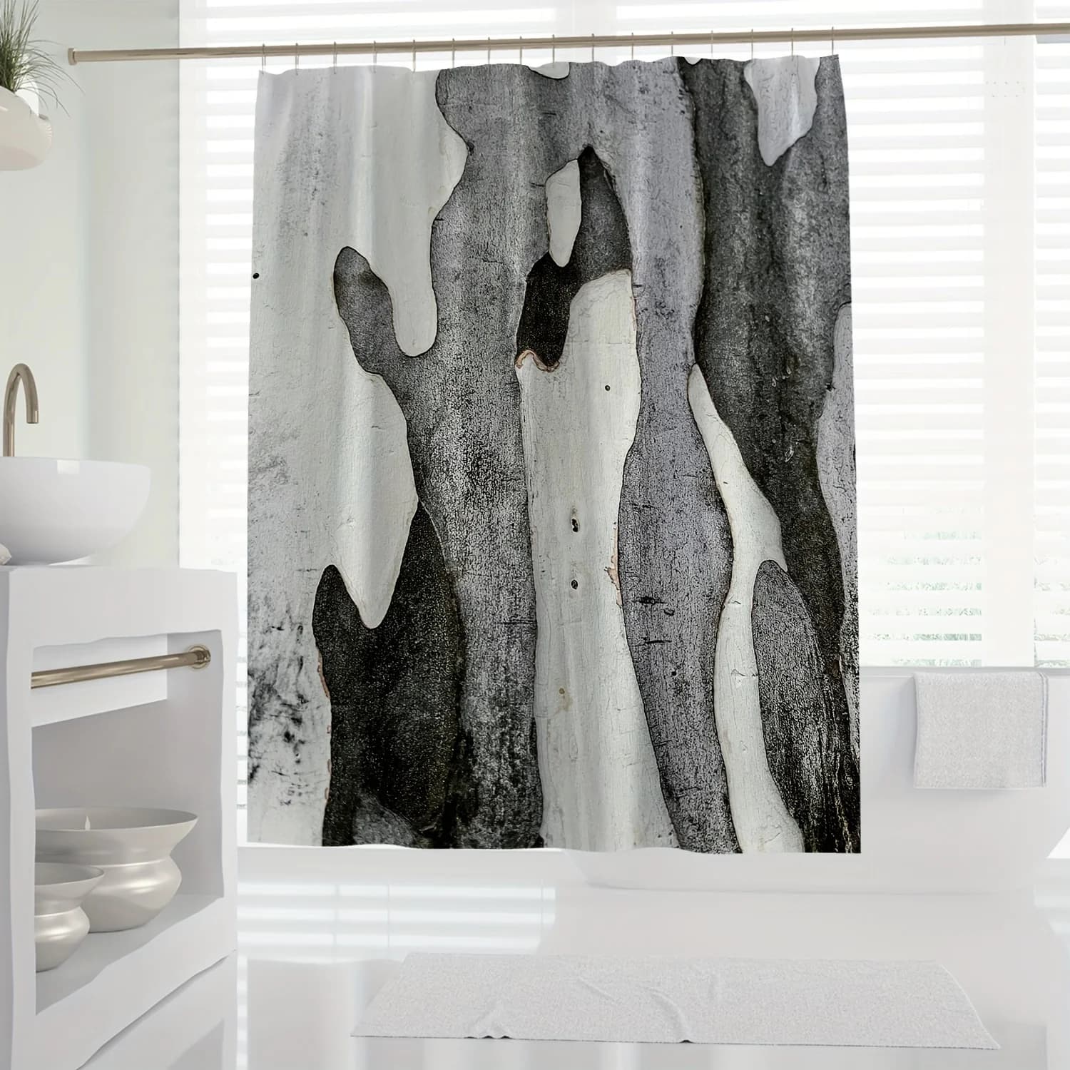 Tenda da doccia con stampa digitale con texture astratta da 1 pezzo - Decorazione da bagno in poliestere lavabile in lavatrice con ganci, design artistico per