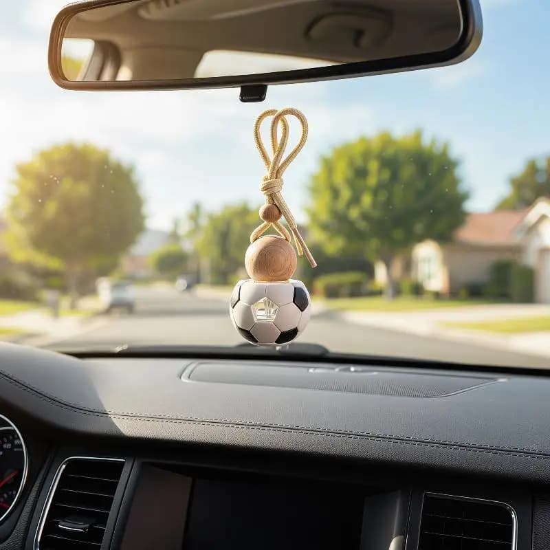 1Pcs 5ML Football Shaped Car Essential Oil Diffuser Bottle Empty Car Air Freshener Pendant Perfume Glass Bottle With Wooden Caps