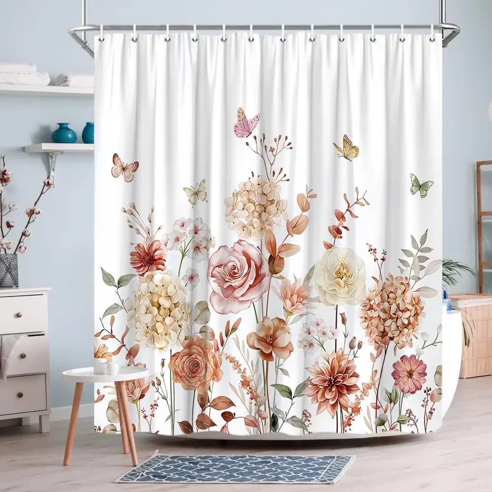 Tenda da doccia floreale autunnale - Eleganti fiori e foglie autunnali per l'arredamento del bagno - Accessorio caldo e invito per la casa