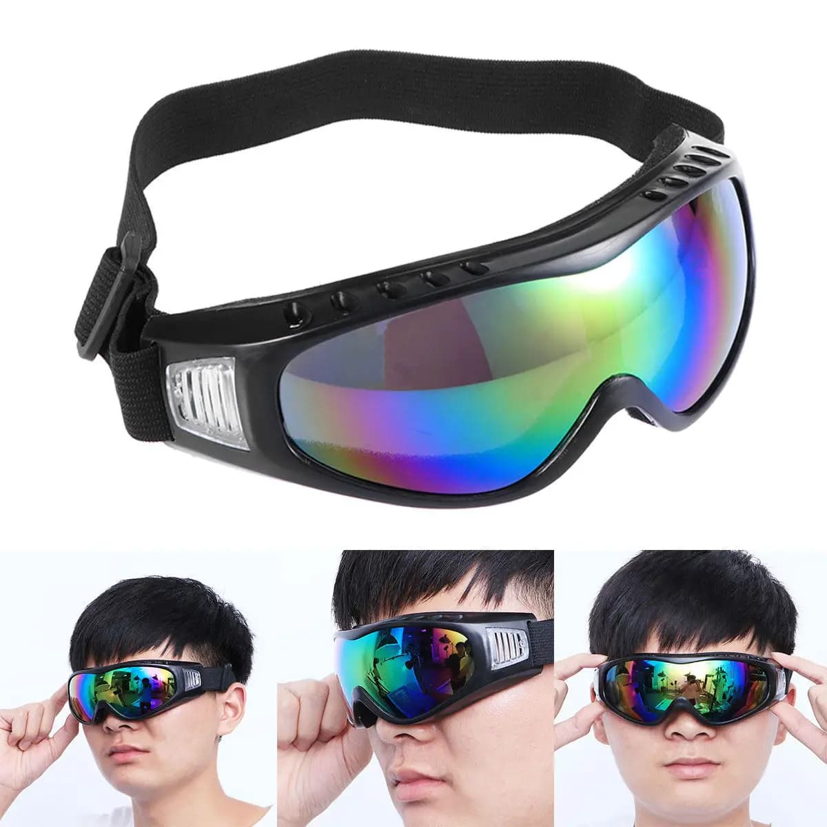 Uv400 Protective Windproof Ski Goggles with Anti-Fog Adjustable Elastic Headband for Cycling Motorcross