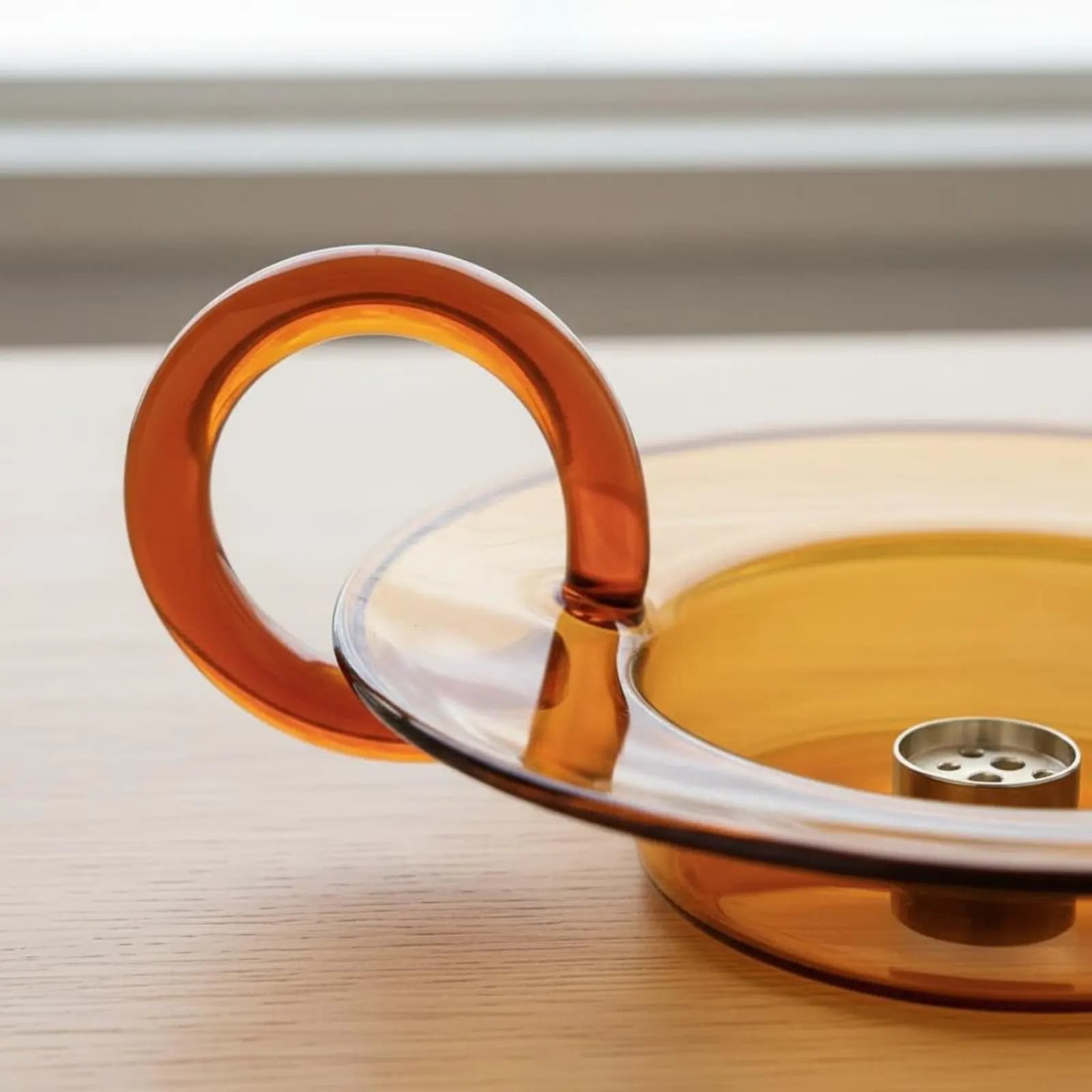 Vassoio in Vetro Color Miele per Bastoncini Aromatici con Manico, Elegante e Pratico Accessorio per Bruciatore di Bastoncini Aromatici