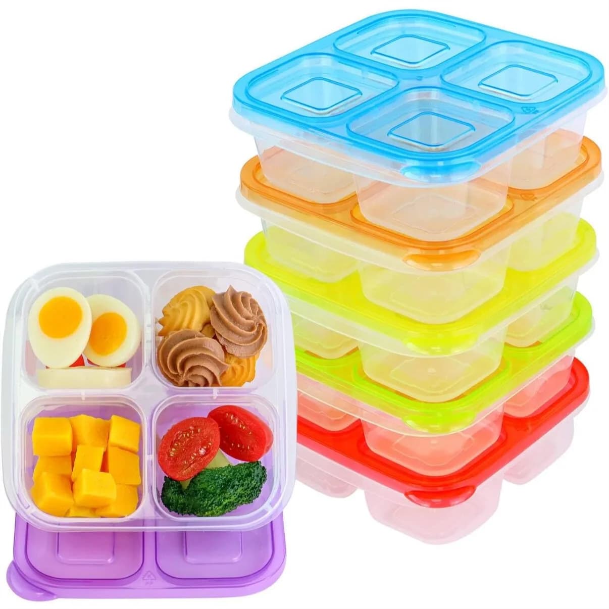 Contenitori per Alimenti a 4 Scomparti, Confezione da 6, Scatola Bento Riutilizzabile per Preparazione Pasti, Pranzo per Bambini e Adulti, Scuola, Lavoro, Picnic