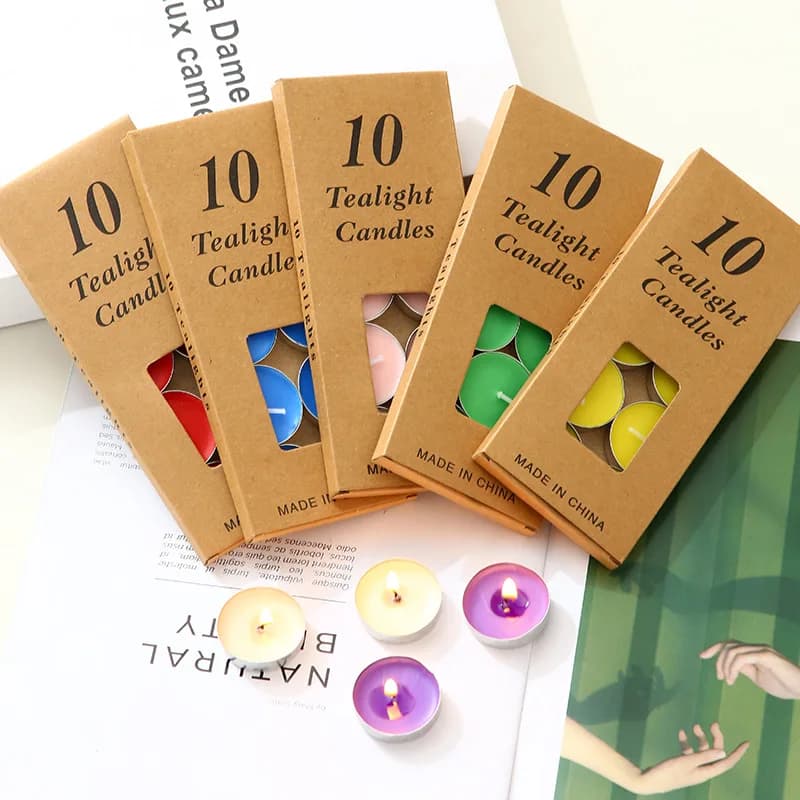 Candele rotonde da 10 pezzi/scatola, candele di paraffina senza fumo per impostazioni romantiche, decorazione della casa del tè del ristorante, proposta di anniversario